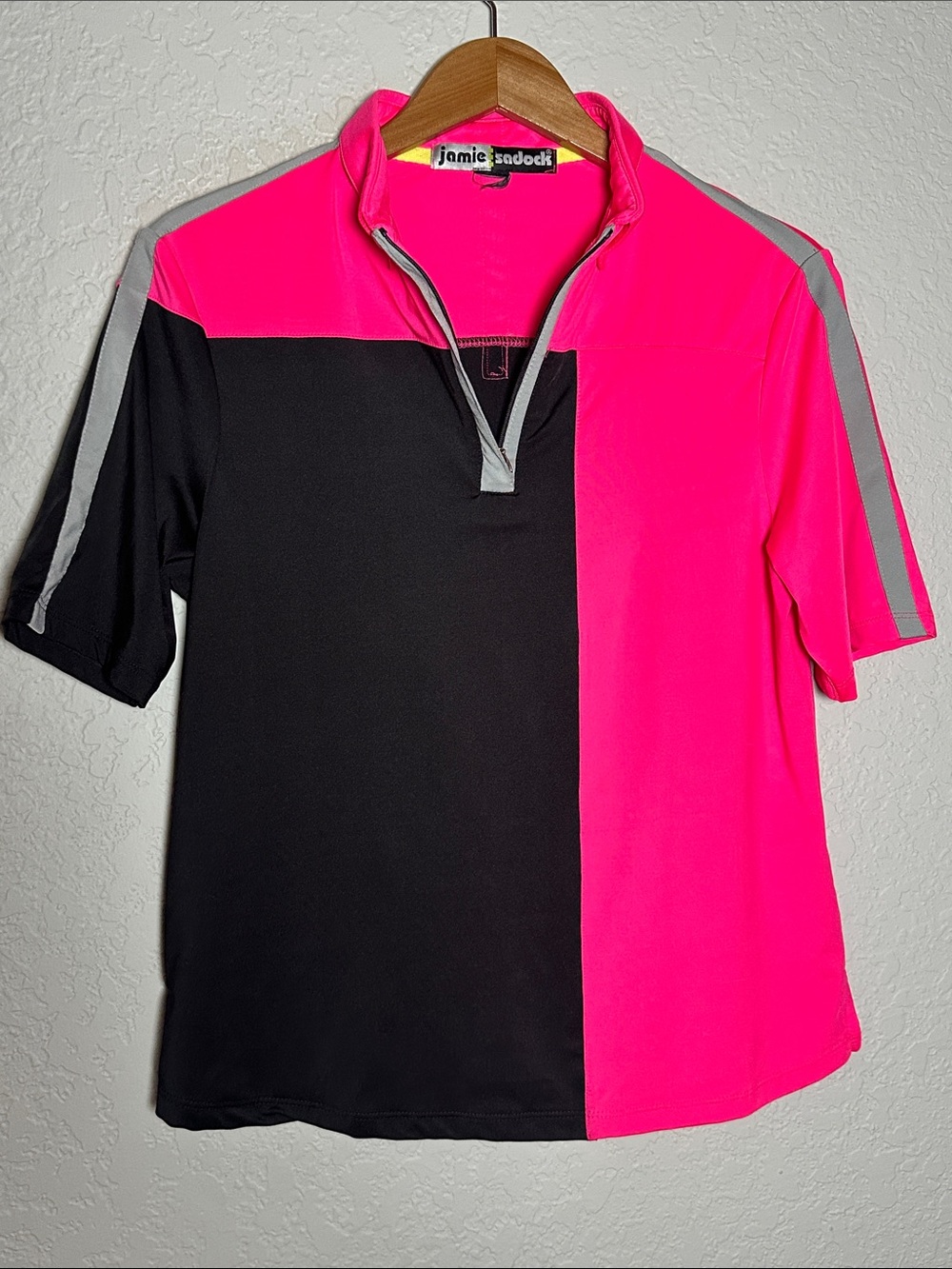 jamie sadock Hot Pink Black Colorblock Short Sleeve Golf Polo Shirt Athletic